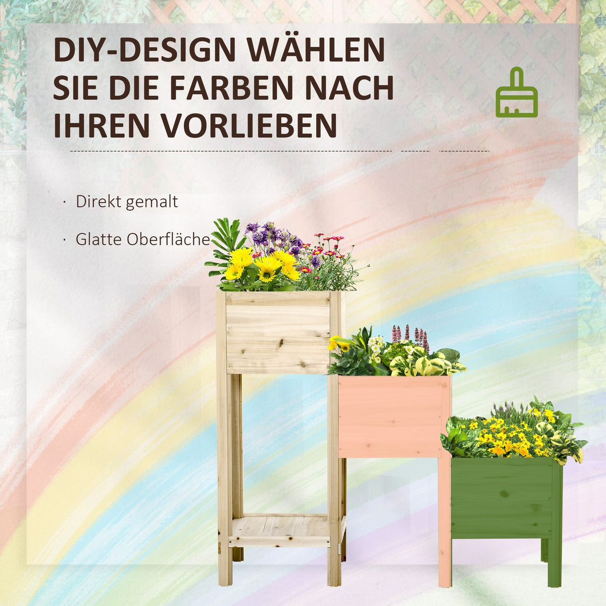 Raised Bed 3 Tier Wooden Plant Pot For Garden & Balcony, Natural, 125X45X108Cm
