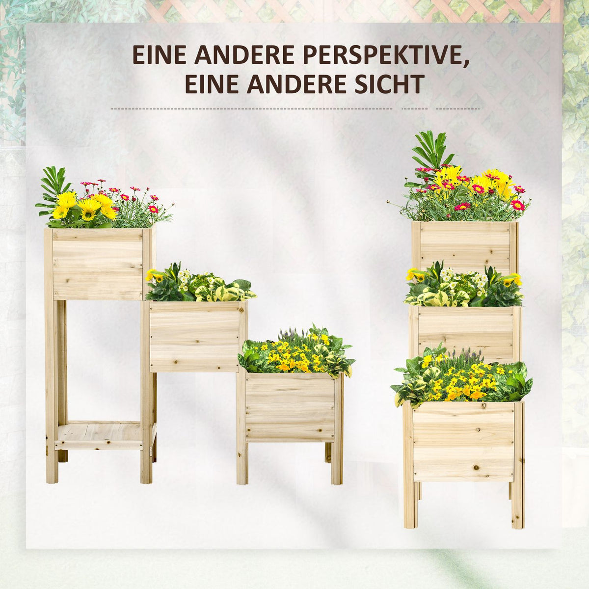 Raised Bed 3 Tier Wooden Plant Pot For Garden & Balcony, Natural, 125X45X108Cm