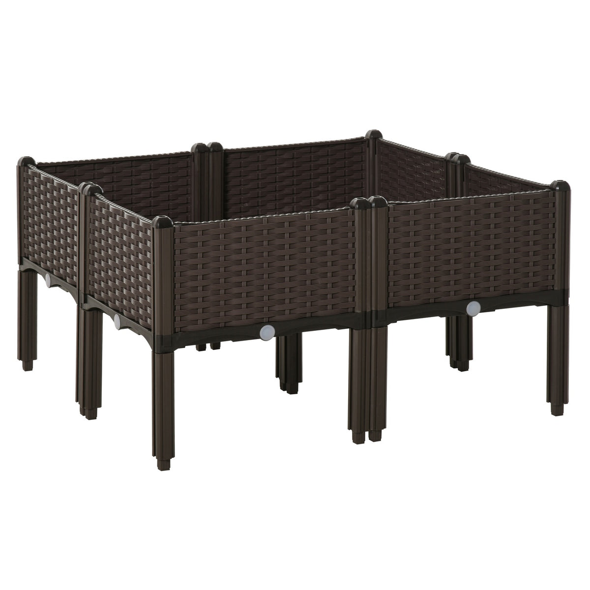 Raised Bed 4-Piece Planter Box With Drainage Holes, Rattan Look, Diy, Brown, 40X40X44Cm