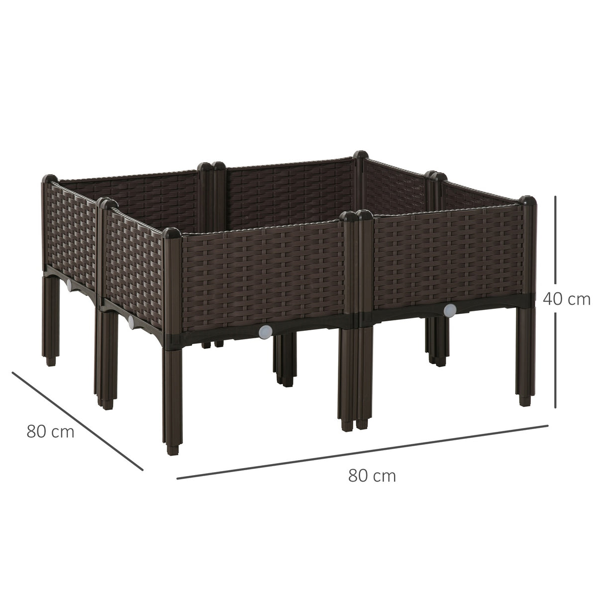 Raised Bed 4-Piece Planter Box With Drainage Holes, Rattan Look, Diy, Brown, 40X40X44Cm
