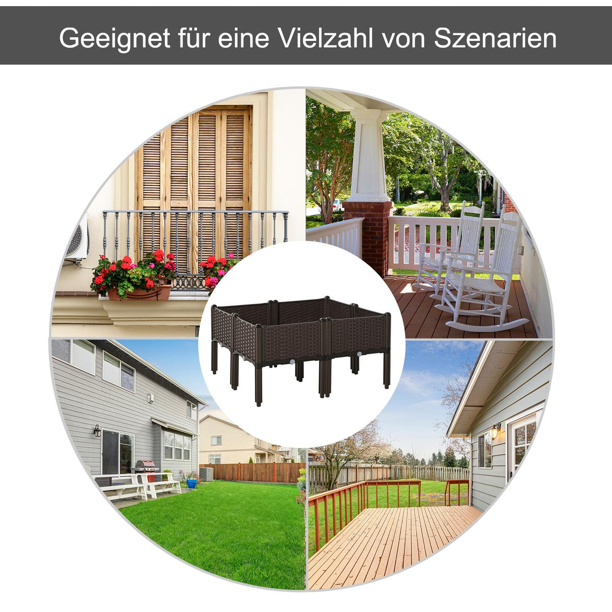 Raised Bed 4-Piece Planter Box With Drainage Holes, Rattan Look, Diy, Brown, 40X40X44Cm