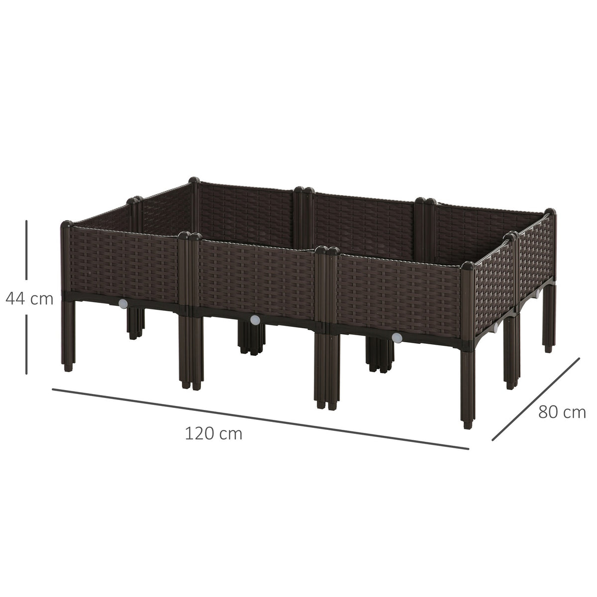 Raised Bed 6-Piece Planter Box With Drainage Holes, Rattan Look, Diy, Brown, 40X40X44Cm