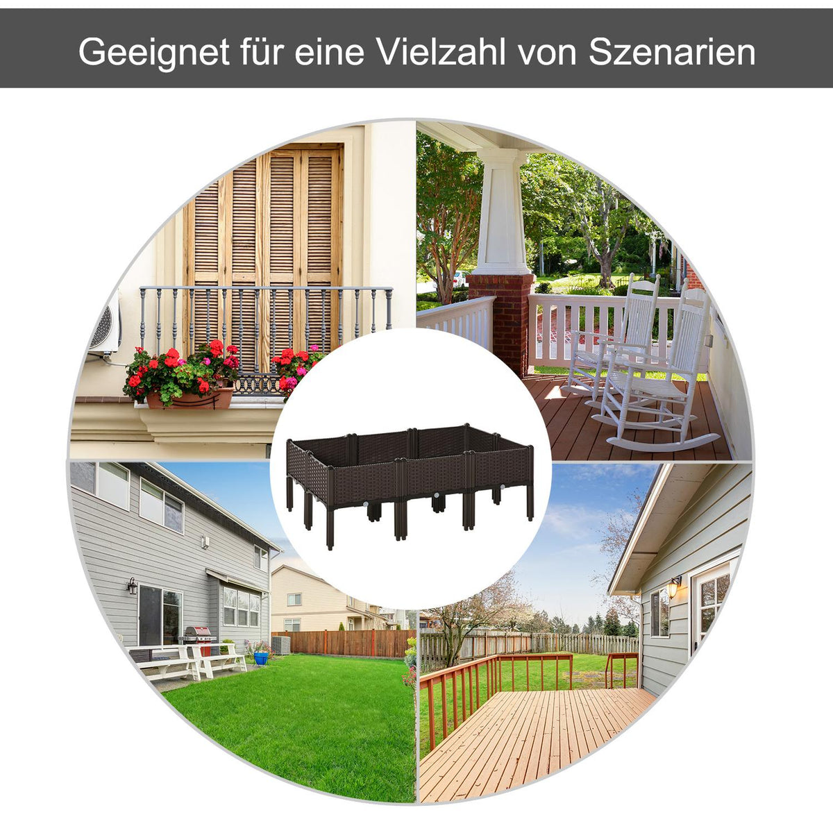 Raised Bed 6-Piece Planter Box With Drainage Holes, Rattan Look, Diy, Brown, 40X40X44Cm