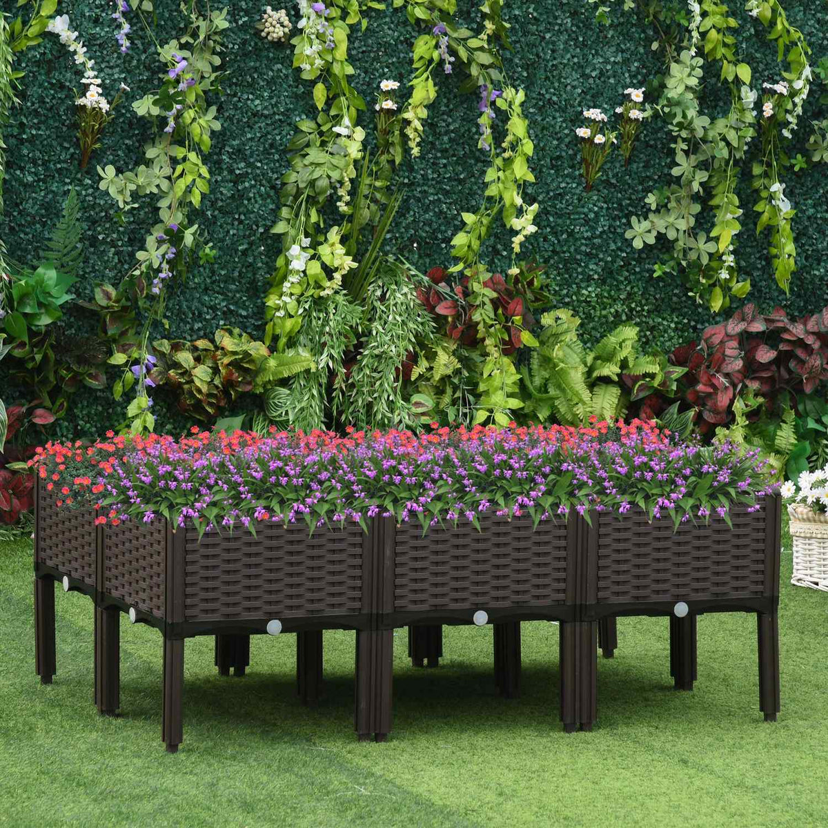 Raised Bed 6-Piece Planter Box With Drainage Holes, Rattan Look, Diy, Brown, 40X40X44Cm