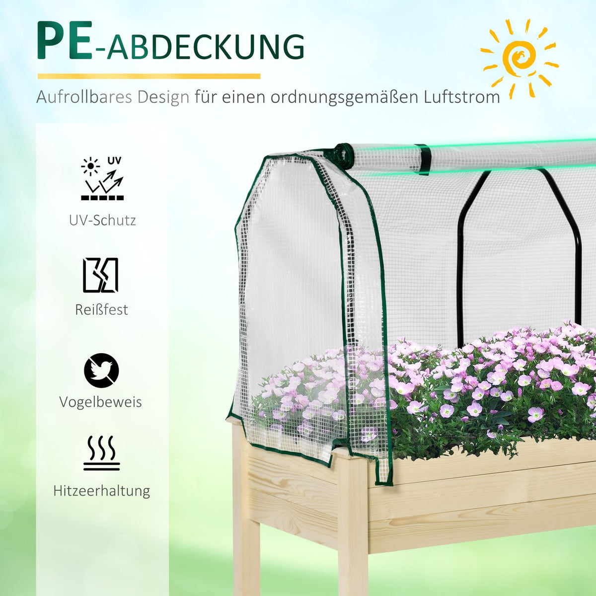 Raised Bed Cold Frame With Greenhouse, Vegetable Bed With Fabric Lining, Herb Bed With Steel Frame, Flower Box For Garden, Balcony, Fir Wood, Natural 121 X 55 X 117Cm