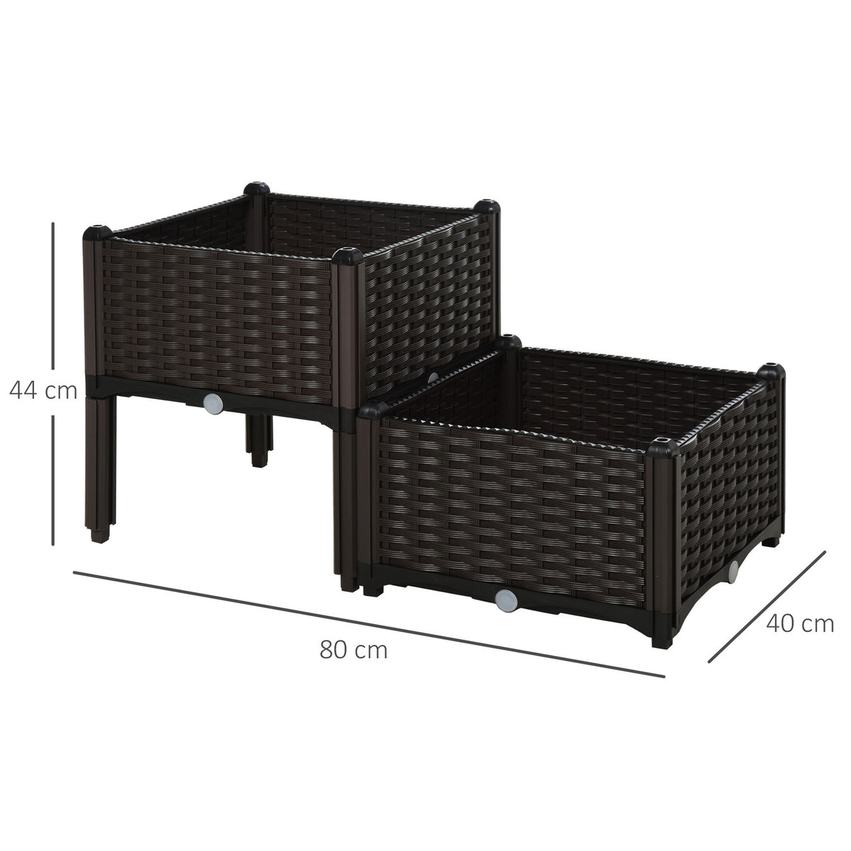 Raised Bed Double Planter In Rattan Look With Drainage Holes, Pp, Brown, 80X40X44Cm