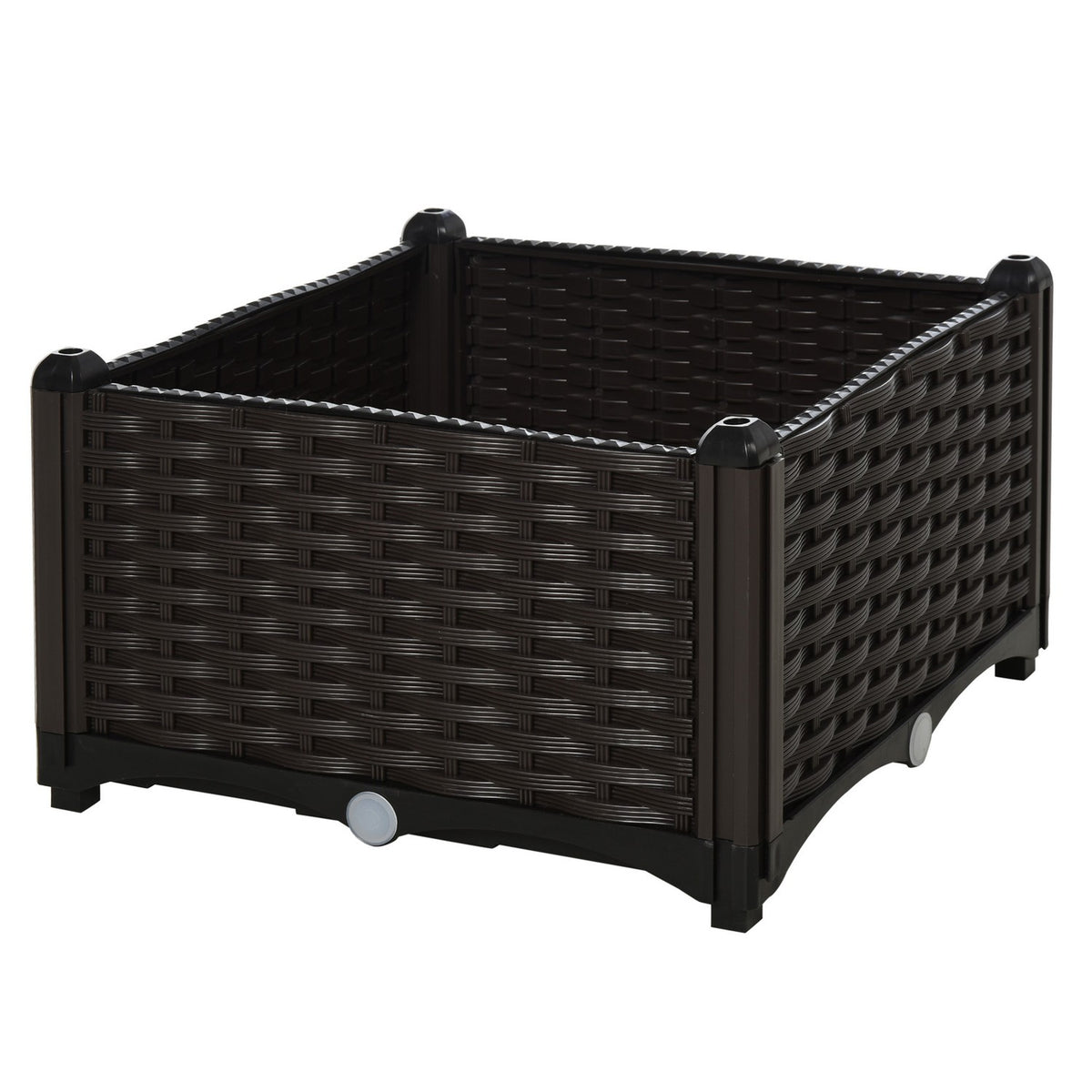 Raised Bed Double Planter In Rattan Look With Drainage Holes, Pp, Brown, 80X40X44Cm