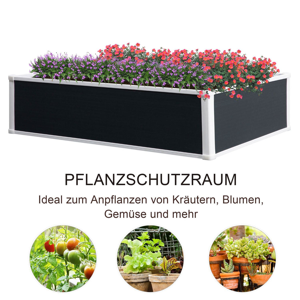Raised Bed Flower Box Plant Box With Drainage For Vegetables & Herbs Plastic Gray 120 X 90 X 30 Cm