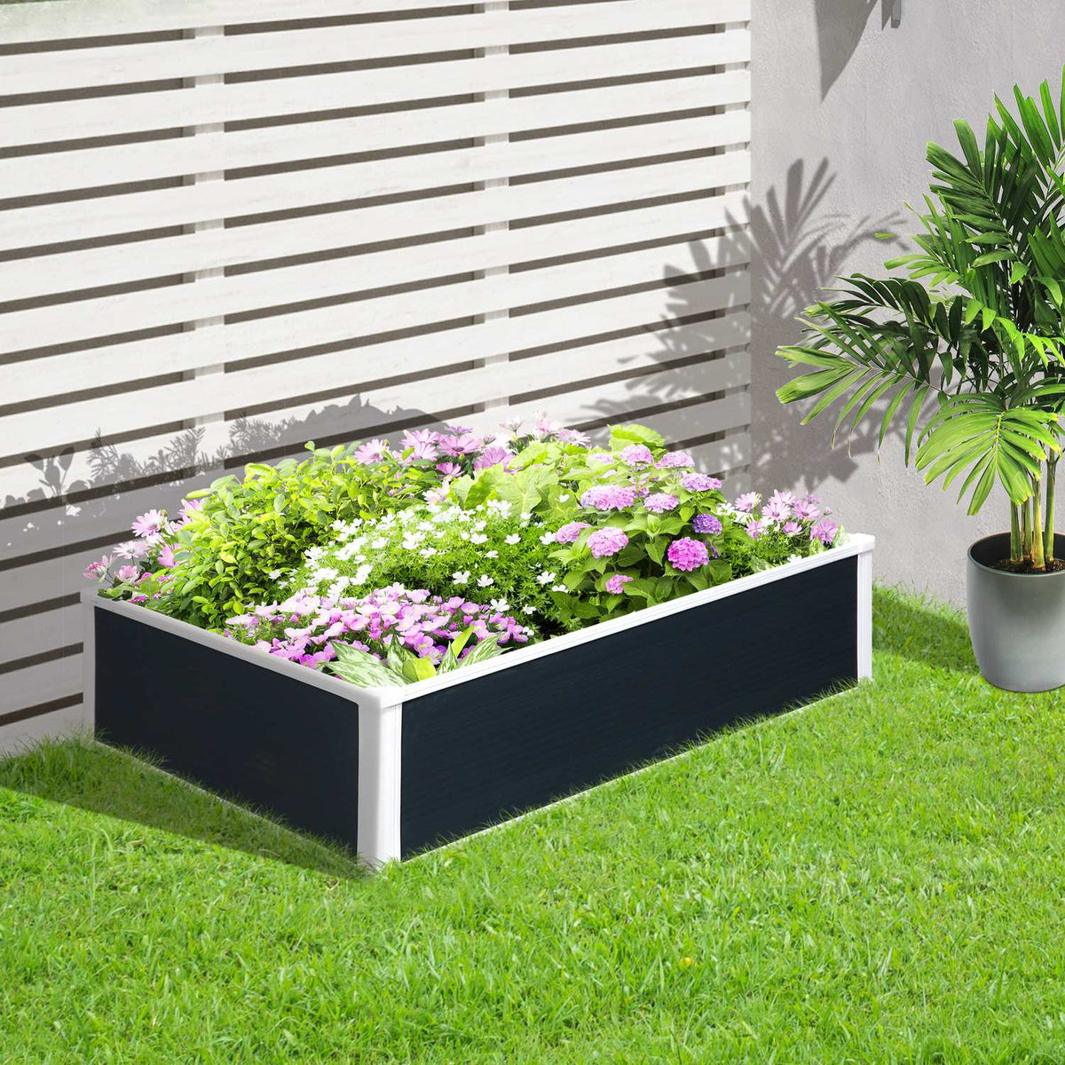 Raised Bed Flower Box Plant Box With Drainage For Vegetables & Herbs Plastic Gray 120 X 90 X 30 Cm