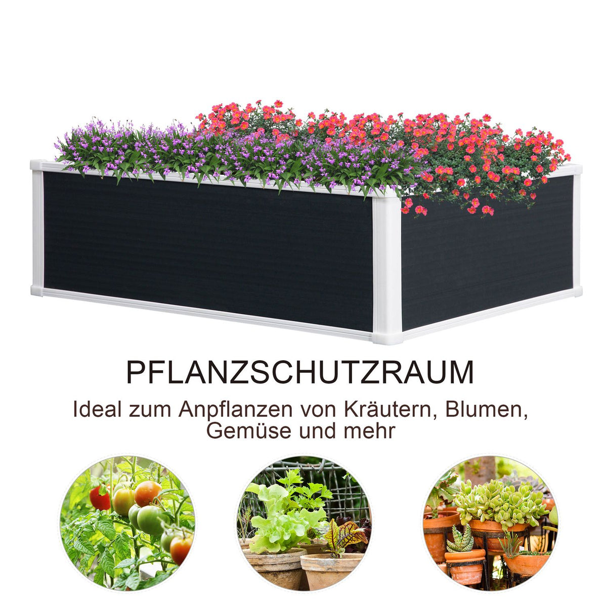 Raised Bed Flower Box Plant Box With Drainage Function For Herbs, Patio, Plastic, Grey, 100X80X30Cm