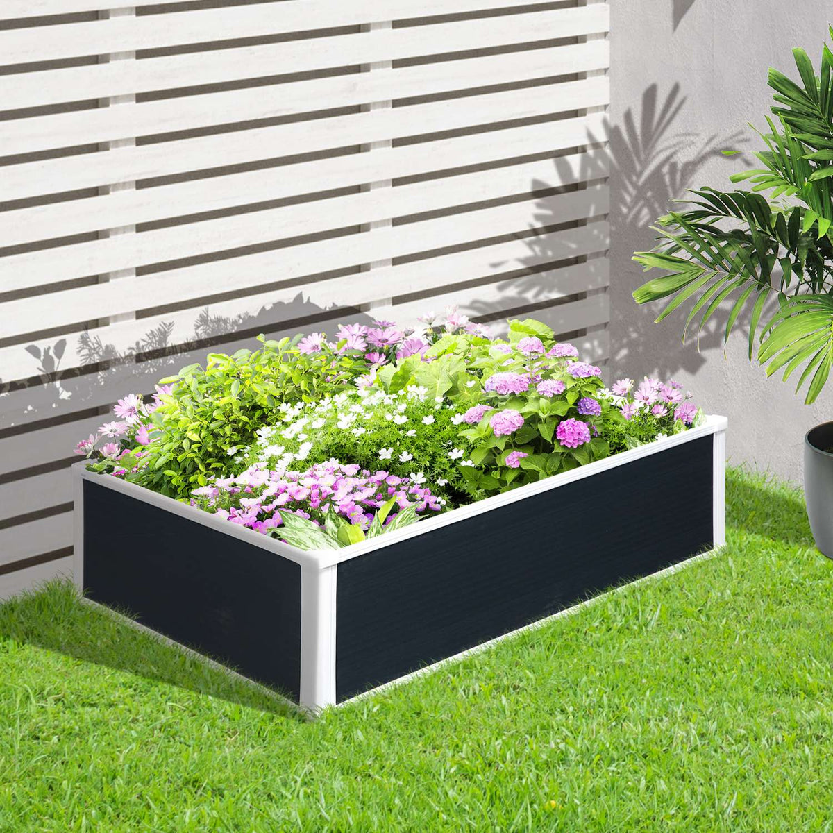 Raised Bed Flower Box Plant Box With Drainage Function For Herbs, Patio, Plastic, Grey, 100X80X30Cm