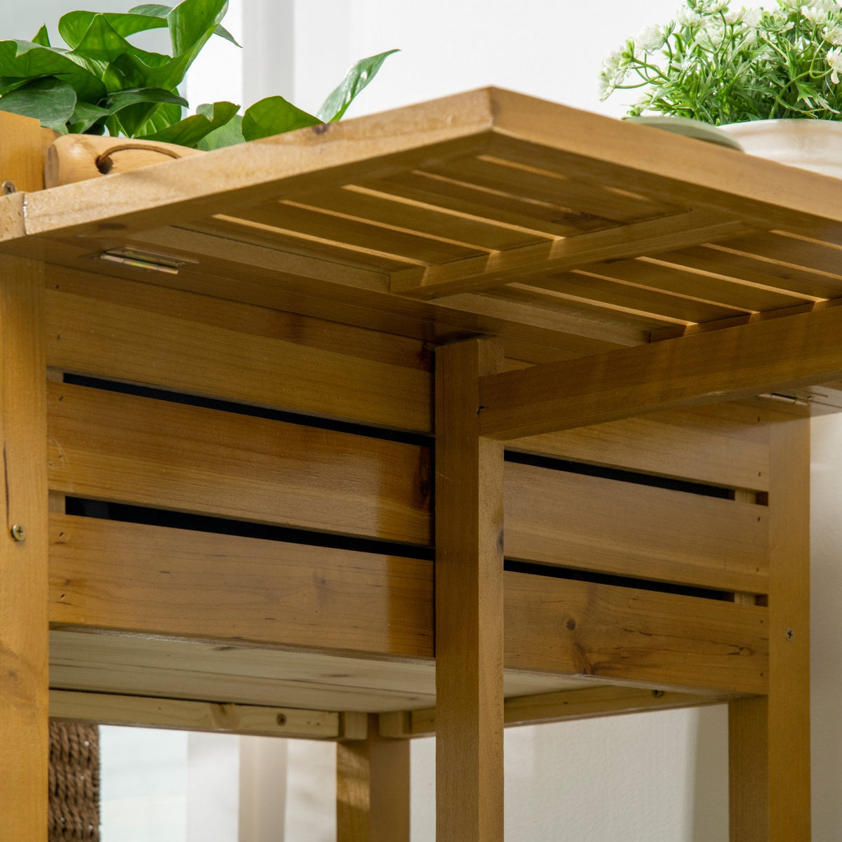 Raised Bed Flower Box Planter With Folding Table Top, Herb Bed With Inner Lining Made Of Fleece, Wood, Brown, 64 X 80 X 30 Cm