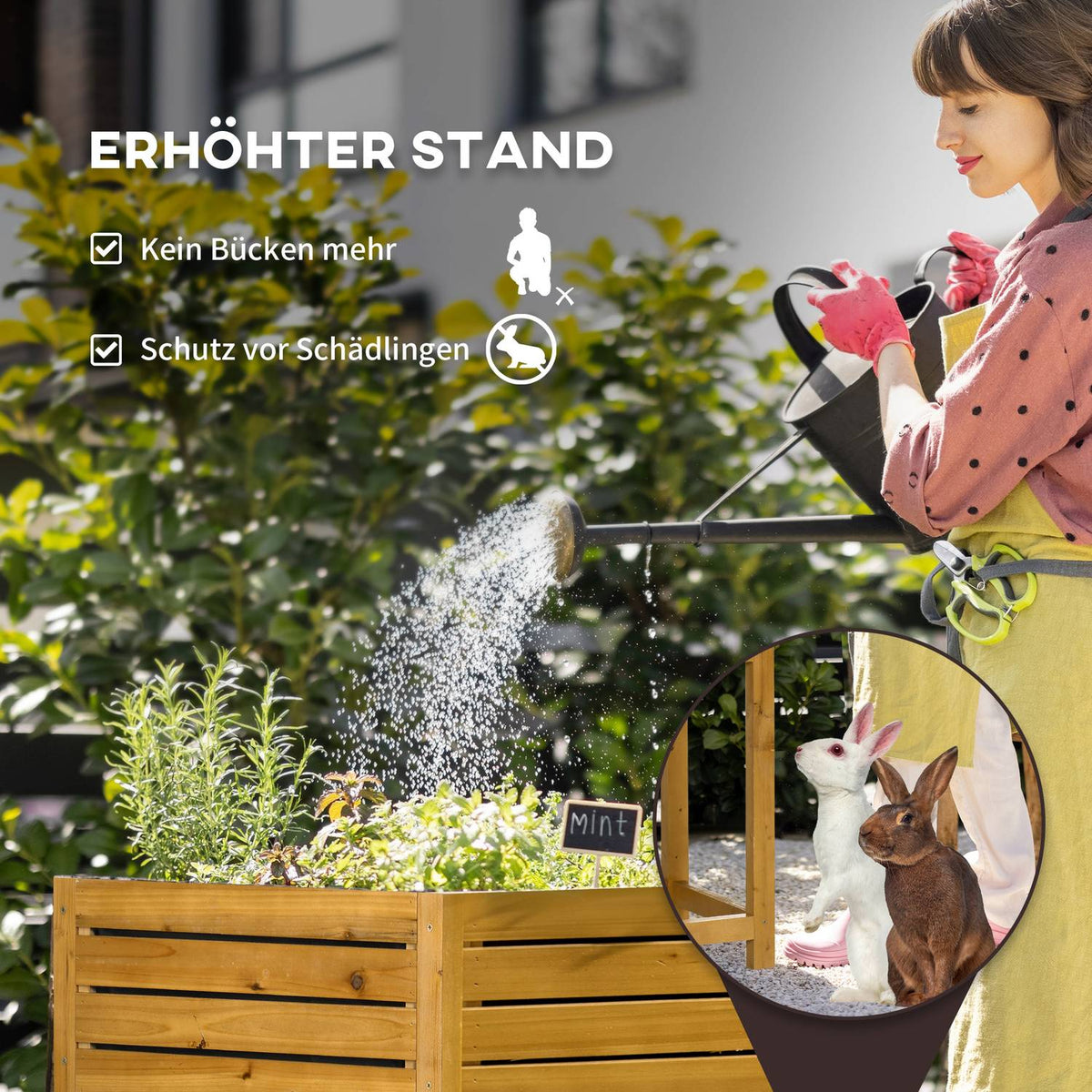 Raised Bed Flower Box Planter With Folding Table Top, Herb Bed With Inner Lining Made Of Fleece, Wood, Brown, 64 X 80 X 30 Cm