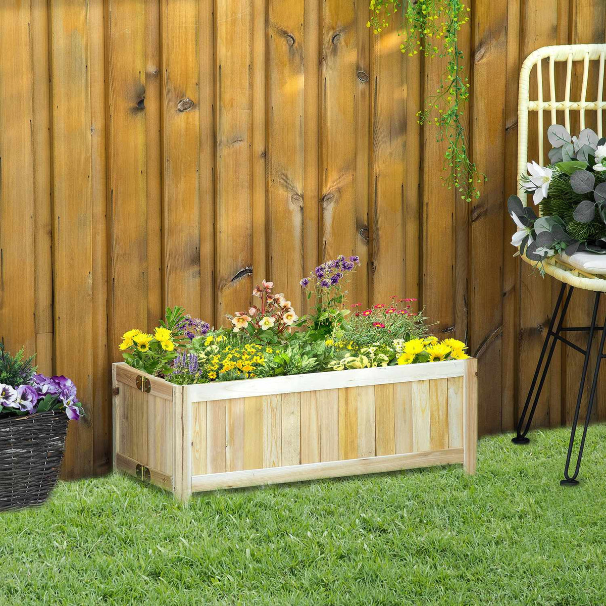 Raised Bed Folding Plant Box For Garden, Patio & Balcony, Fir Wood, Natural, 70X30X25Cm