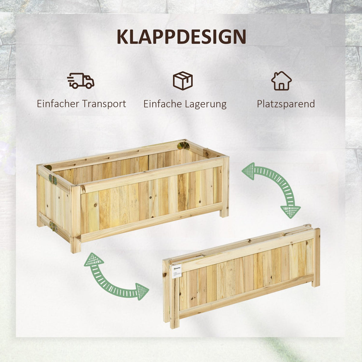 Raised Bed Folding Plant Box For Garden, Patio & Balcony, Fir Wood, Natural, 70X30X25Cm