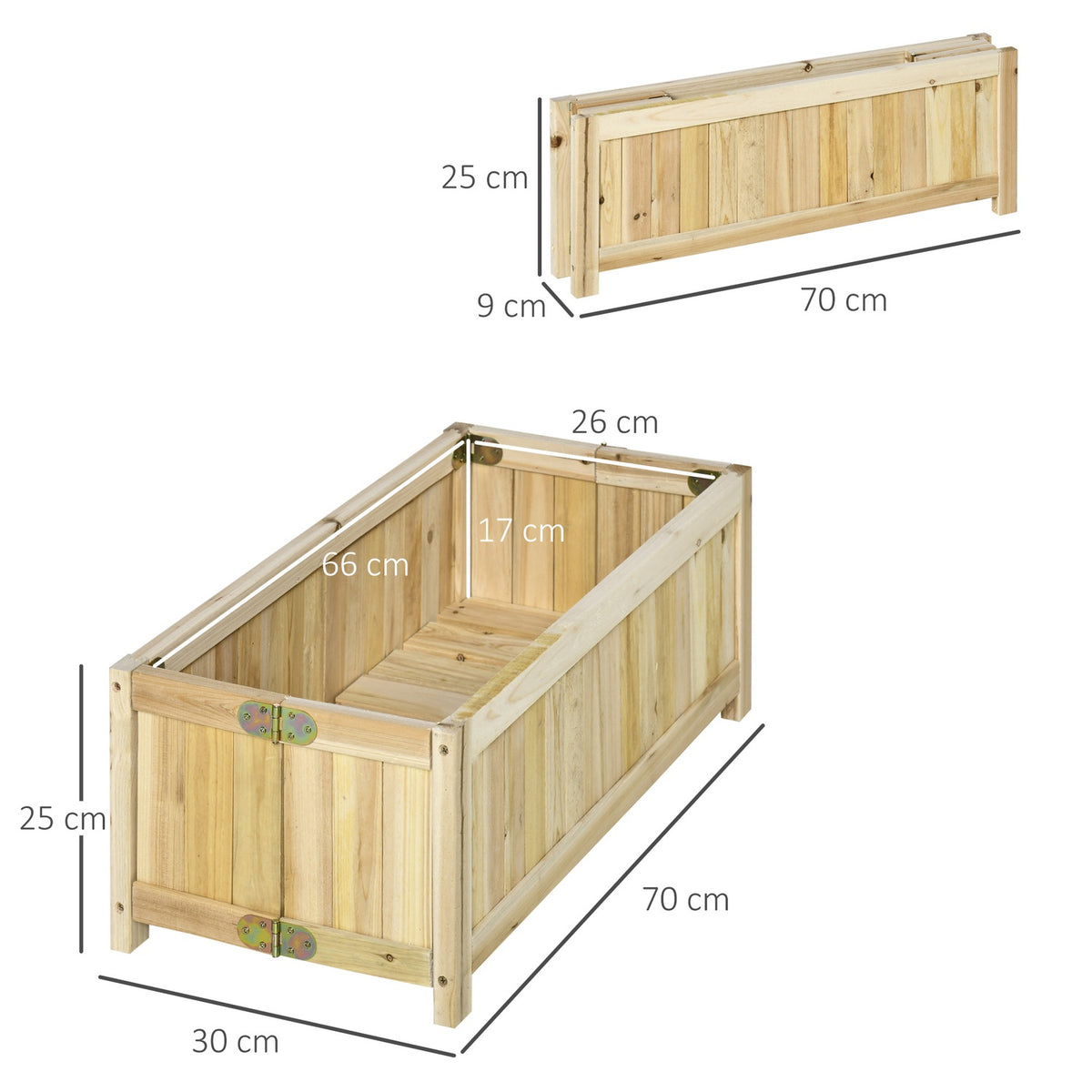 Raised Bed Folding Plant Box For Garden, Patio & Balcony, Fir Wood, Natural, 70X30X25Cm