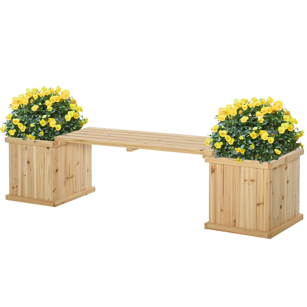 Raised Bed Garden Bench Wooden Bench Park Bench With 2 Wooden Plant Boxes With Flower Box Garden Natural 176 X 38 X 40 Cm