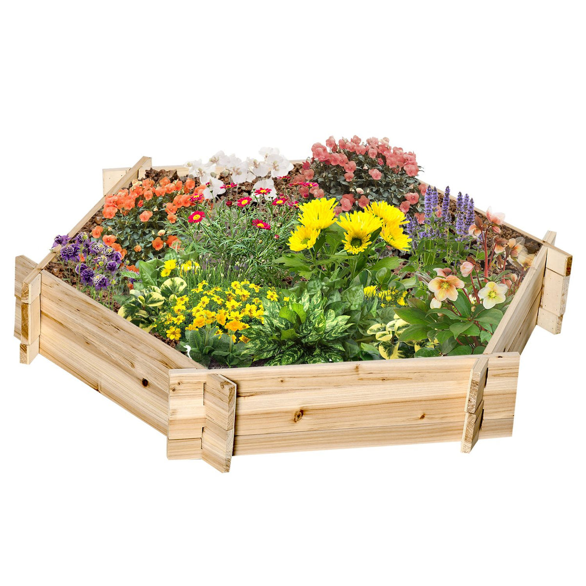 Raised Bed Hexagonal Diy Plant Pot Plant Box Made Of Wood For Garden Balcony Natural 100 X 92 X 16 Cm