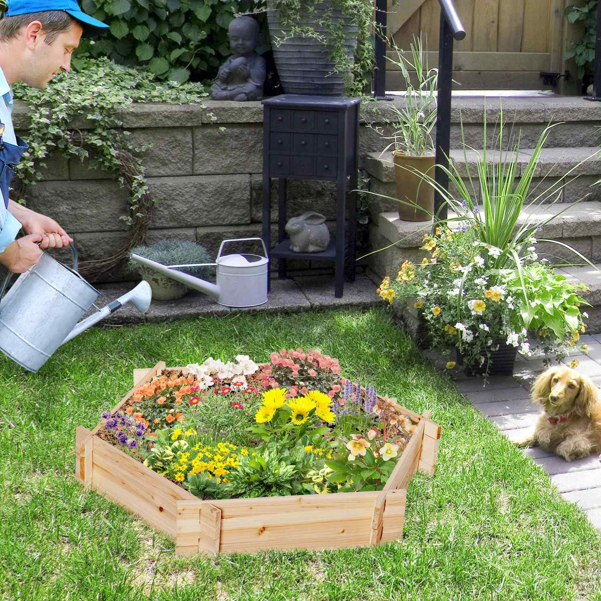 Raised Bed Hexagonal Diy Plant Pot Plant Box Made Of Wood For Garden Balcony Natural 100 X 92 X 16 Cm