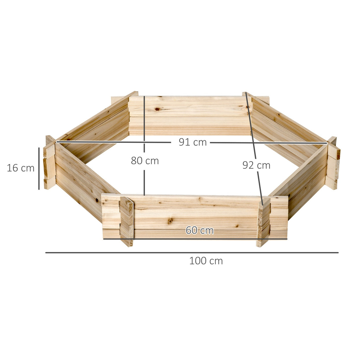 Raised Bed Hexagonal Diy Plant Pot Plant Box Made Of Wood For Garden Balcony Natural 100 X 92 X 16 Cm