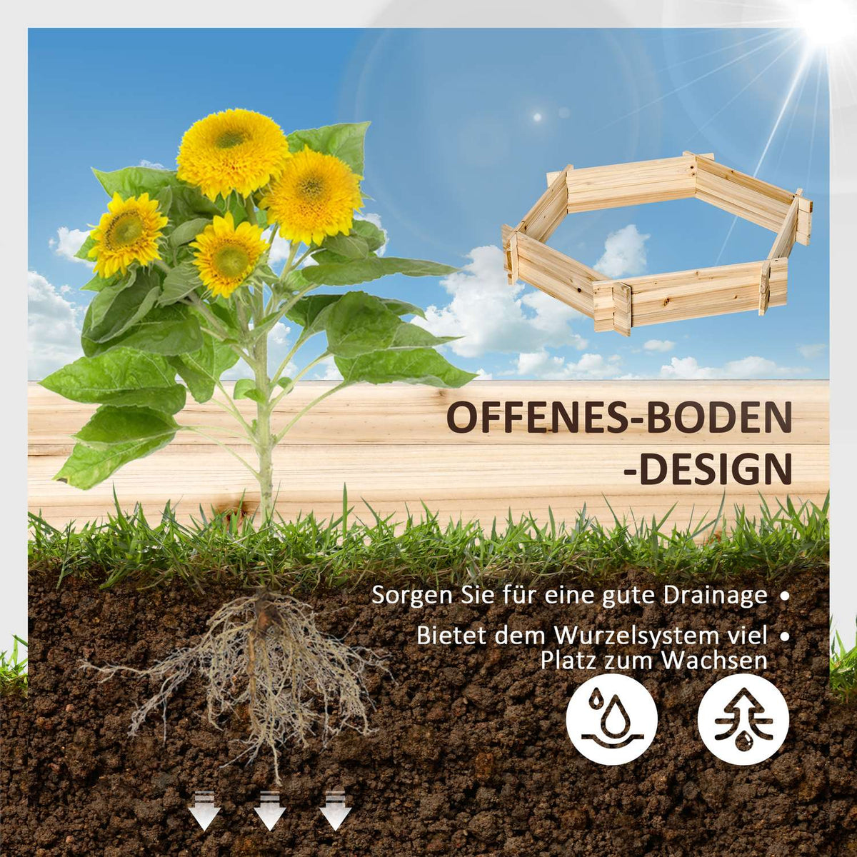 Raised Bed Hexagonal Diy Plant Pot Plant Box Made Of Wood For Garden Balcony Natural 100 X 92 X 16 Cm