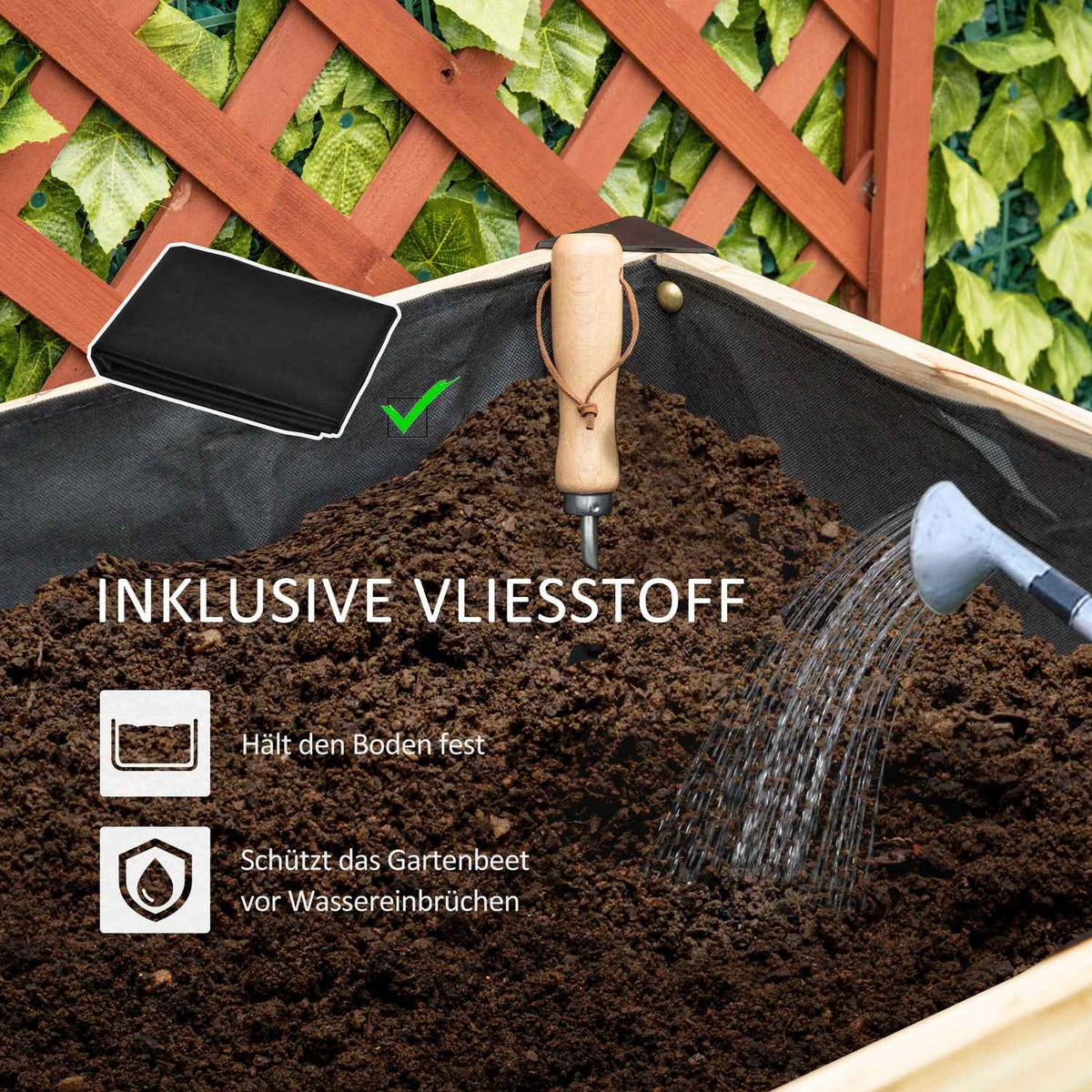 Raised Bed Large Plant Box Made Of Solid Wood & Steel, 120X60X74Cm, Natural+Black