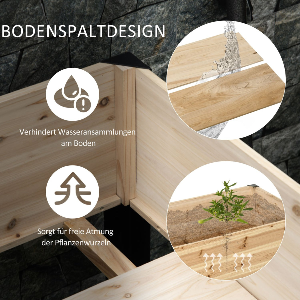 Raised Bed Large Plant Box Made Of Solid Wood & Steel, 120X60X74Cm, Natural+Black