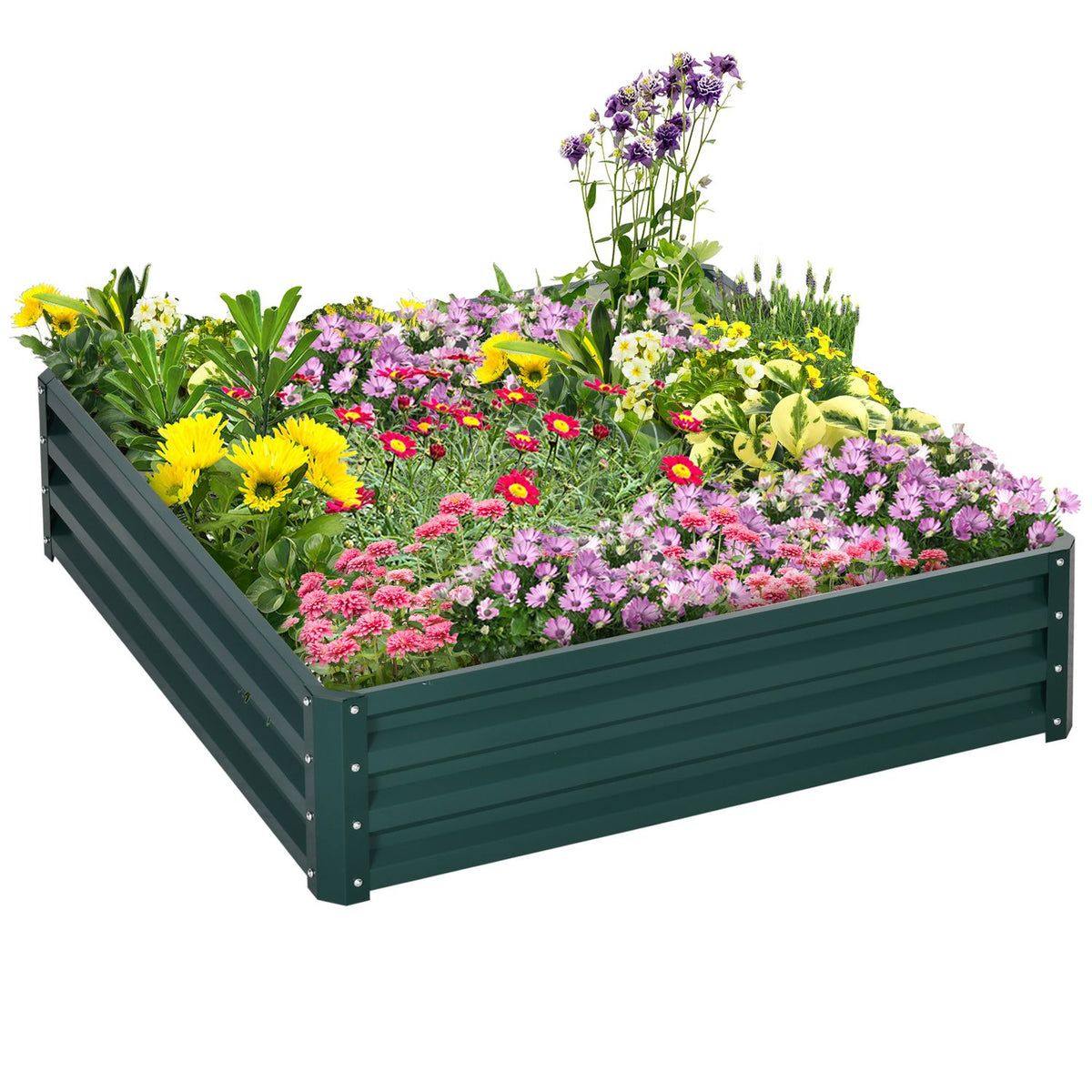 Raised Bed Made Of Steel Flower Box, Plant Box, Vegetable Bed For Garden, Patio & Balcony, Green, 120X120X30Cm