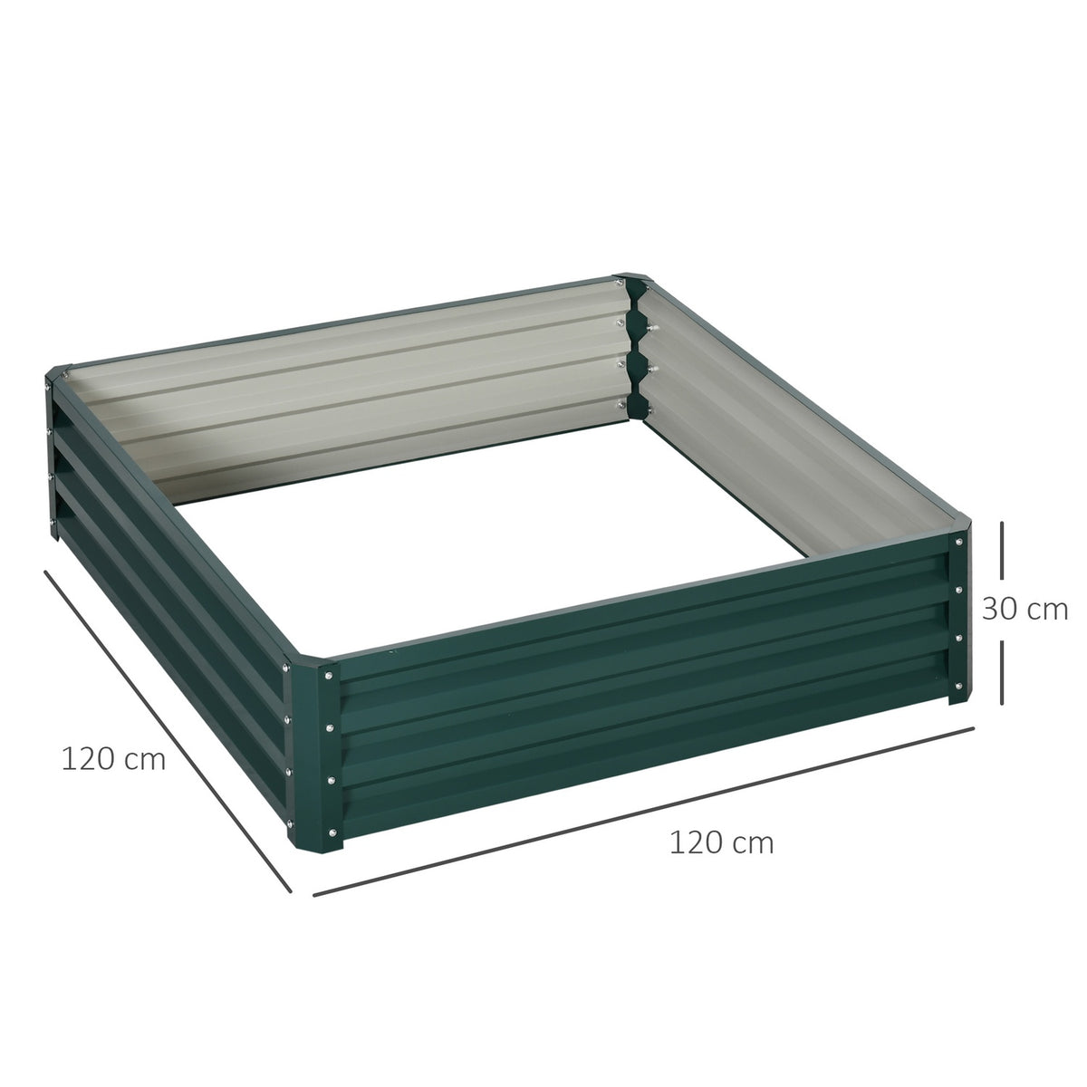 Raised Bed Made Of Steel Flower Box, Plant Box, Vegetable Bed For Garden, Patio & Balcony, Green, 120X120X30Cm