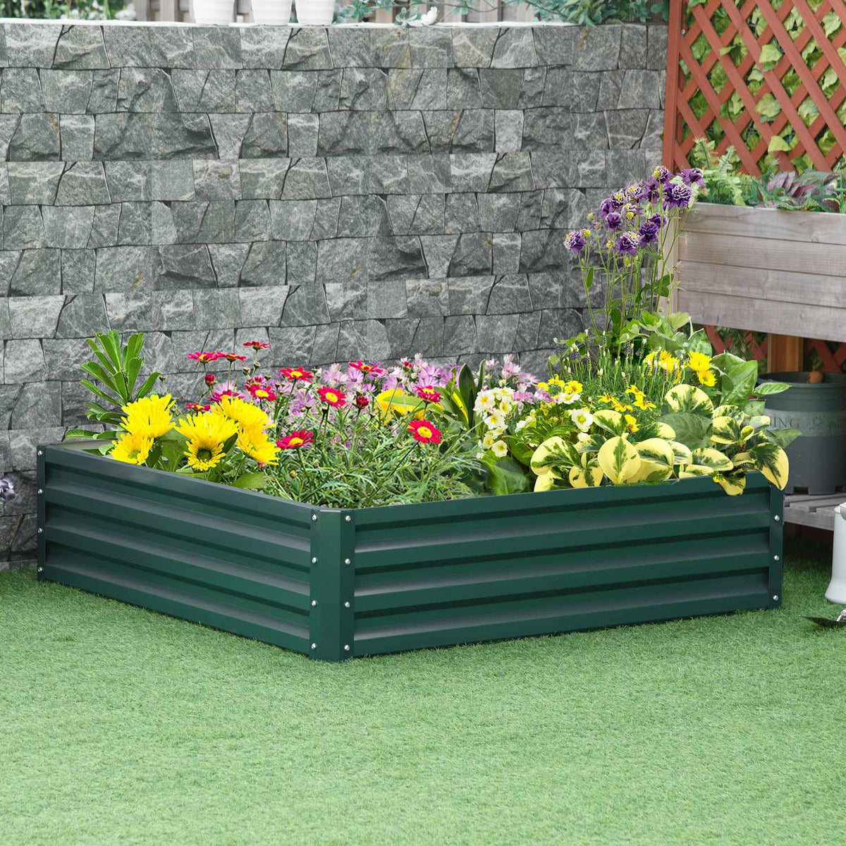Raised Bed Made Of Steel Flower Box, Plant Box, Vegetable Bed For Garden, Patio & Balcony, Green, 120X120X30Cm