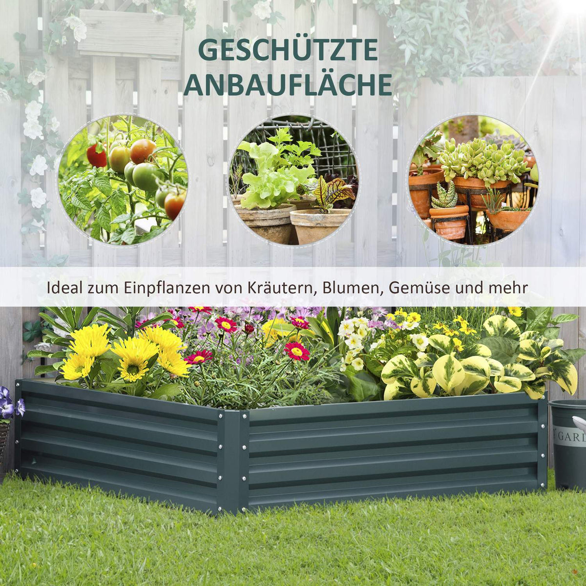 Raised Bed Made Of Steel Flower Box, Plant Box, Vegetable Bed For Garden, Patio & Balcony, Green, 120X120X30Cm