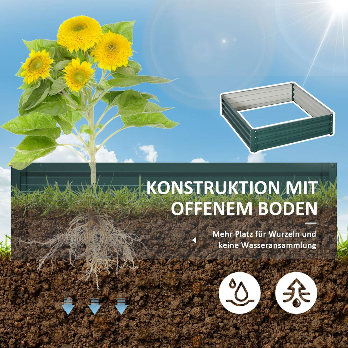 Raised Bed Made Of Steel Flower Box, Plant Box, Vegetable Bed For Garden, Patio & Balcony, Green, 120X120X30Cm
