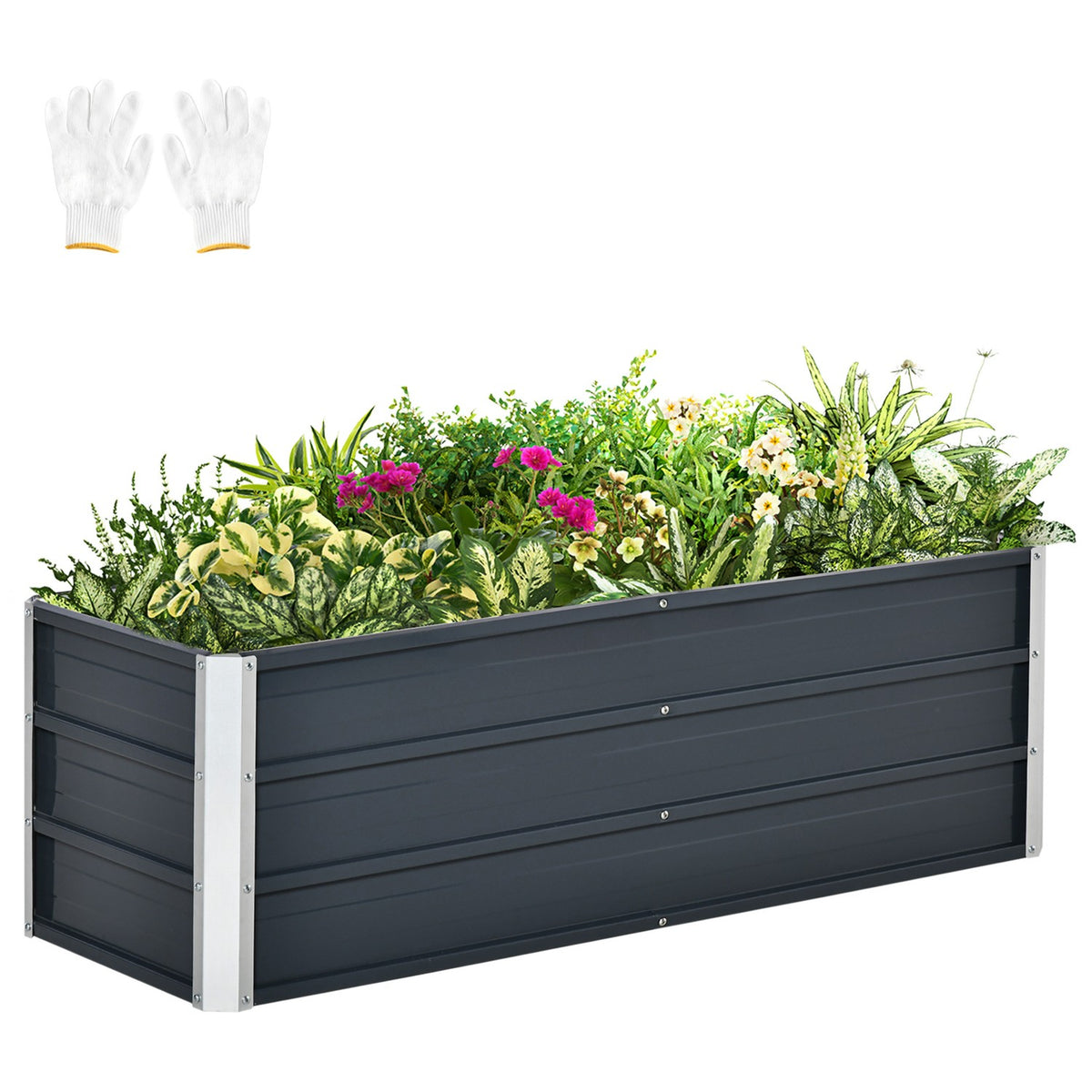 Raised Bed Made Of Steel Garden Bed Planter Flower Box Flower Pot With Gloves Charcoal Gray 125 X 47 X 40 Cm