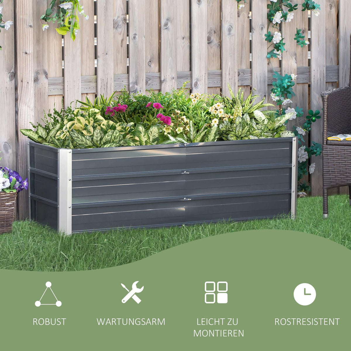 Raised Bed Made Of Steel Garden Bed Planter Flower Box Flower Pot With Gloves Charcoal Gray 125 X 47 X 40 Cm