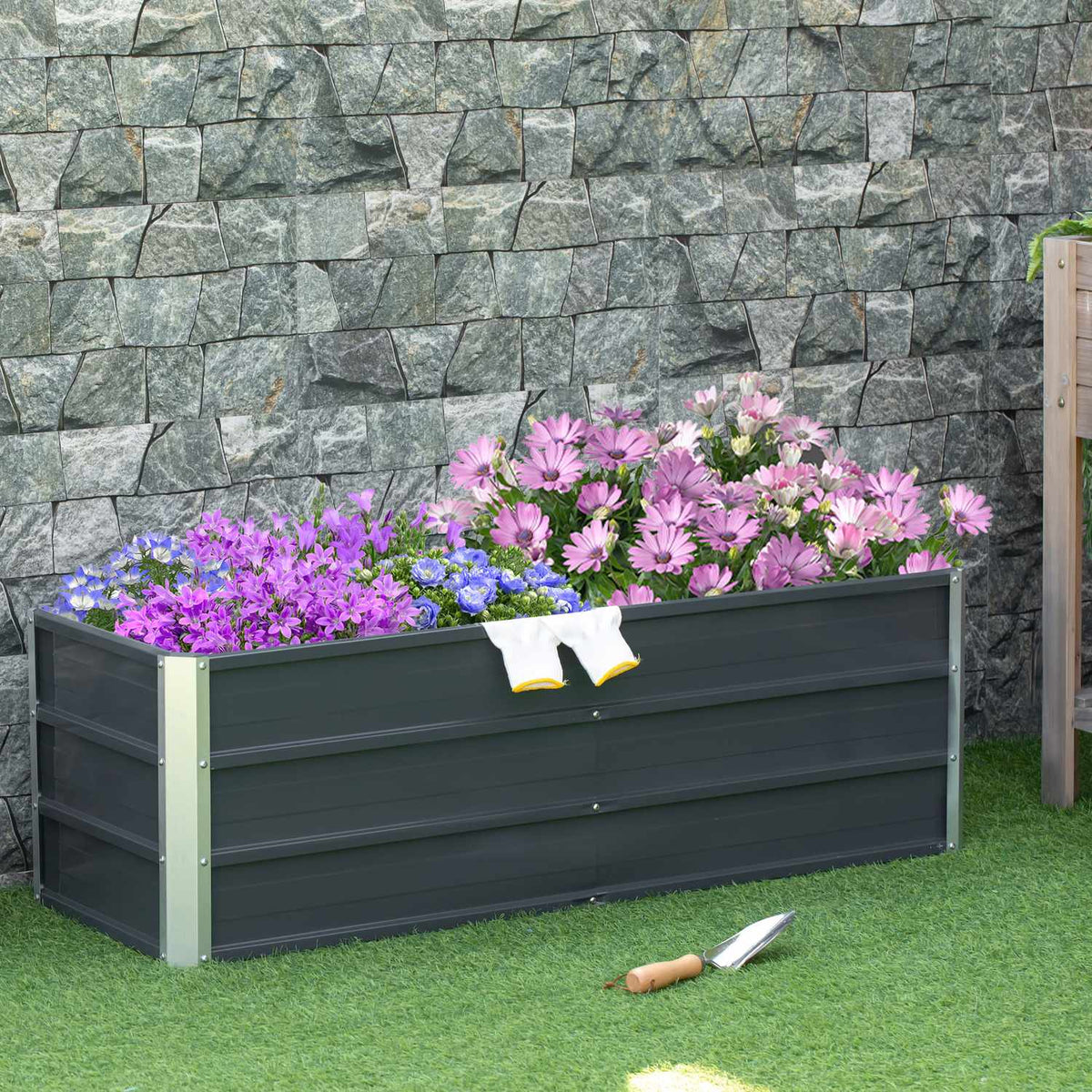 Raised Bed Made Of Steel Garden Bed Planter Flower Box Flower Pot With Gloves Charcoal Gray 125 X 47 X 40 Cm