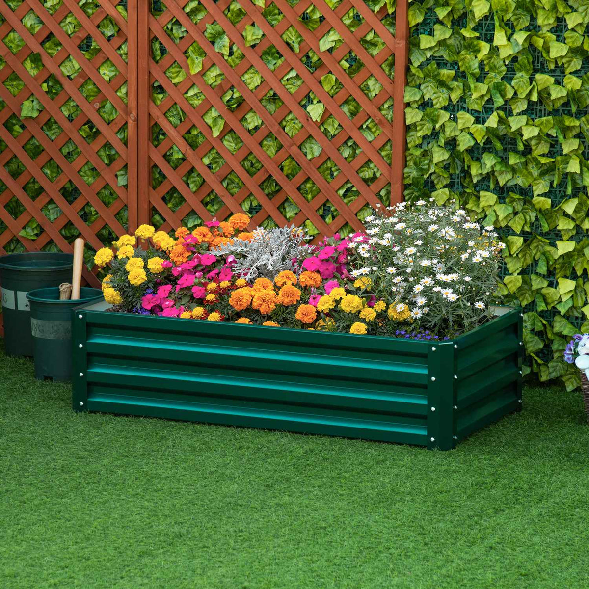 Raised Bed Made Of Steel Plant Box Rustproof Vegetable Bed With Open Bottom For Garden & Balcony Green 120 X 60 X 30.5 Cm