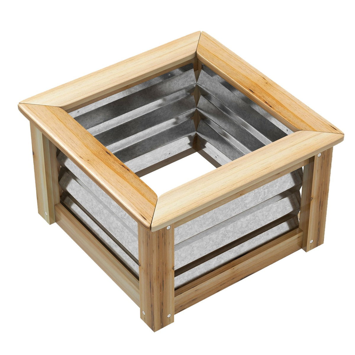 Raised Bed Metal Flower Box Plant Box With Wooden Frame For Garden & Balcony Natural 45 X 45 X 30 Cm