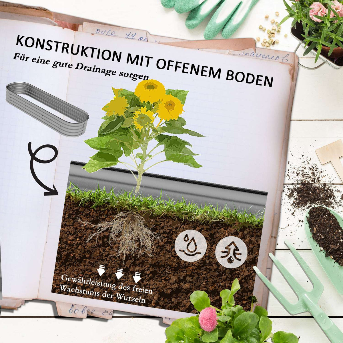 Raised Bed Metal Planter Box 150 x 62 x 30 cm Vegetable Bed DIY Flower Box with Open Base for Garden Balcony Herb Bed Silver