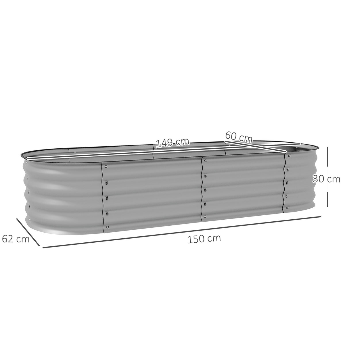 Raised Bed Metal Planter Box 150 x 62 x 30 cm Vegetable Bed DIY Flower Box with Open Base for Garden Balcony Herb Bed Silver