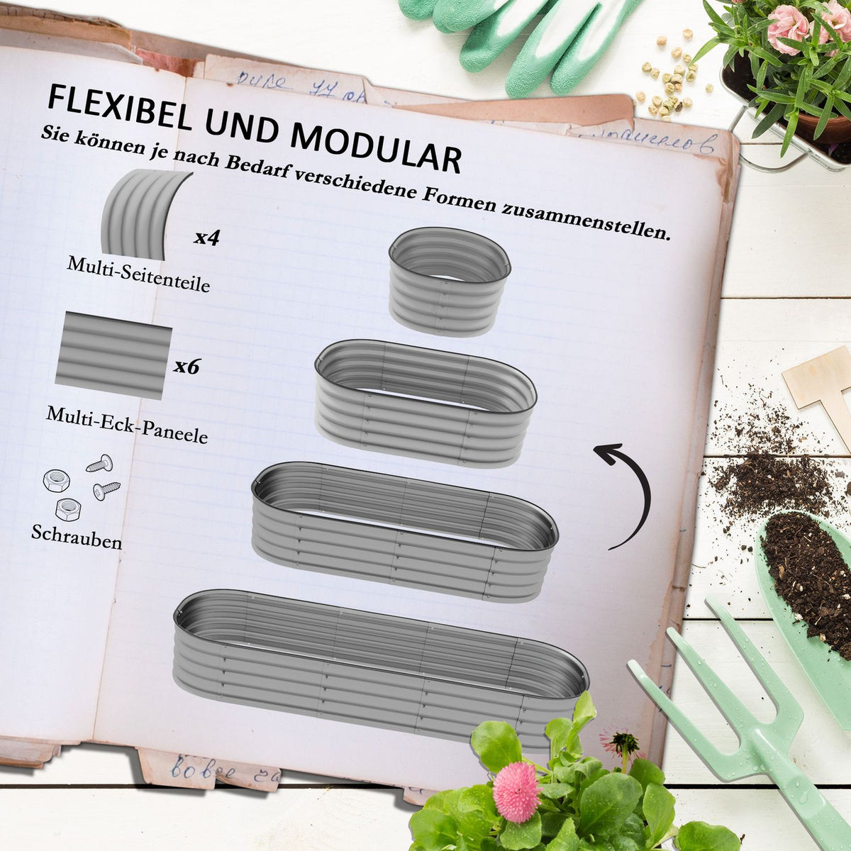 Raised Bed Metal Planter Box 150 x 62 x 30 cm Vegetable Bed DIY Flower Box with Open Base for Garden Balcony Herb Bed Silver