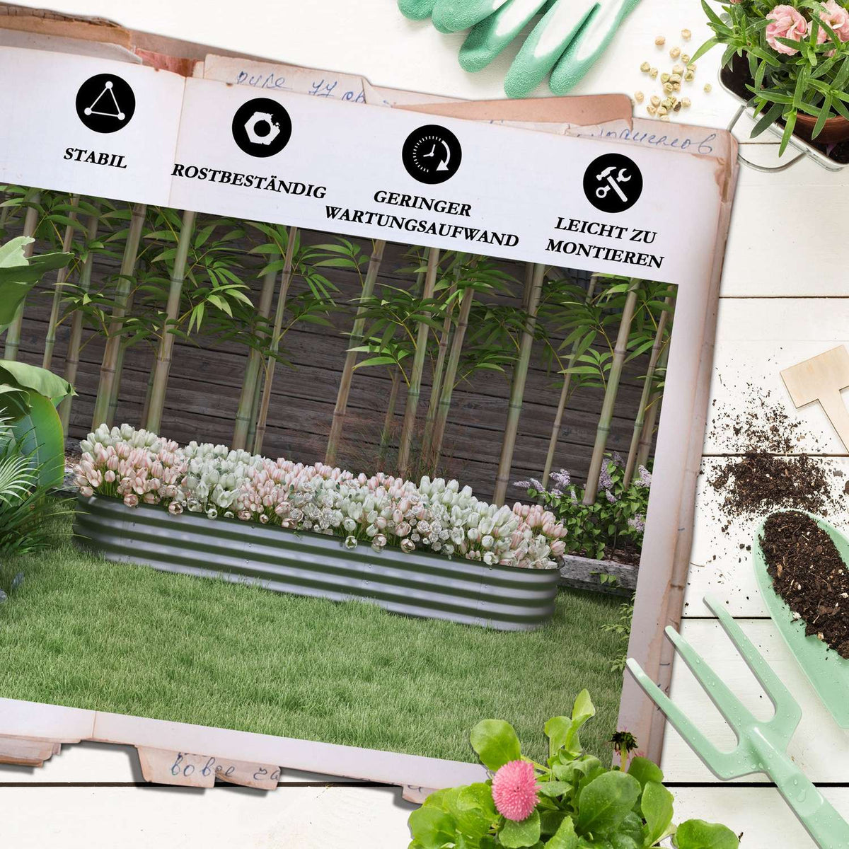 Raised Bed Metal Planter Box 150 x 62 x 30 cm Vegetable Bed DIY Flower Box with Open Base for Garden Balcony Herb Bed Silver