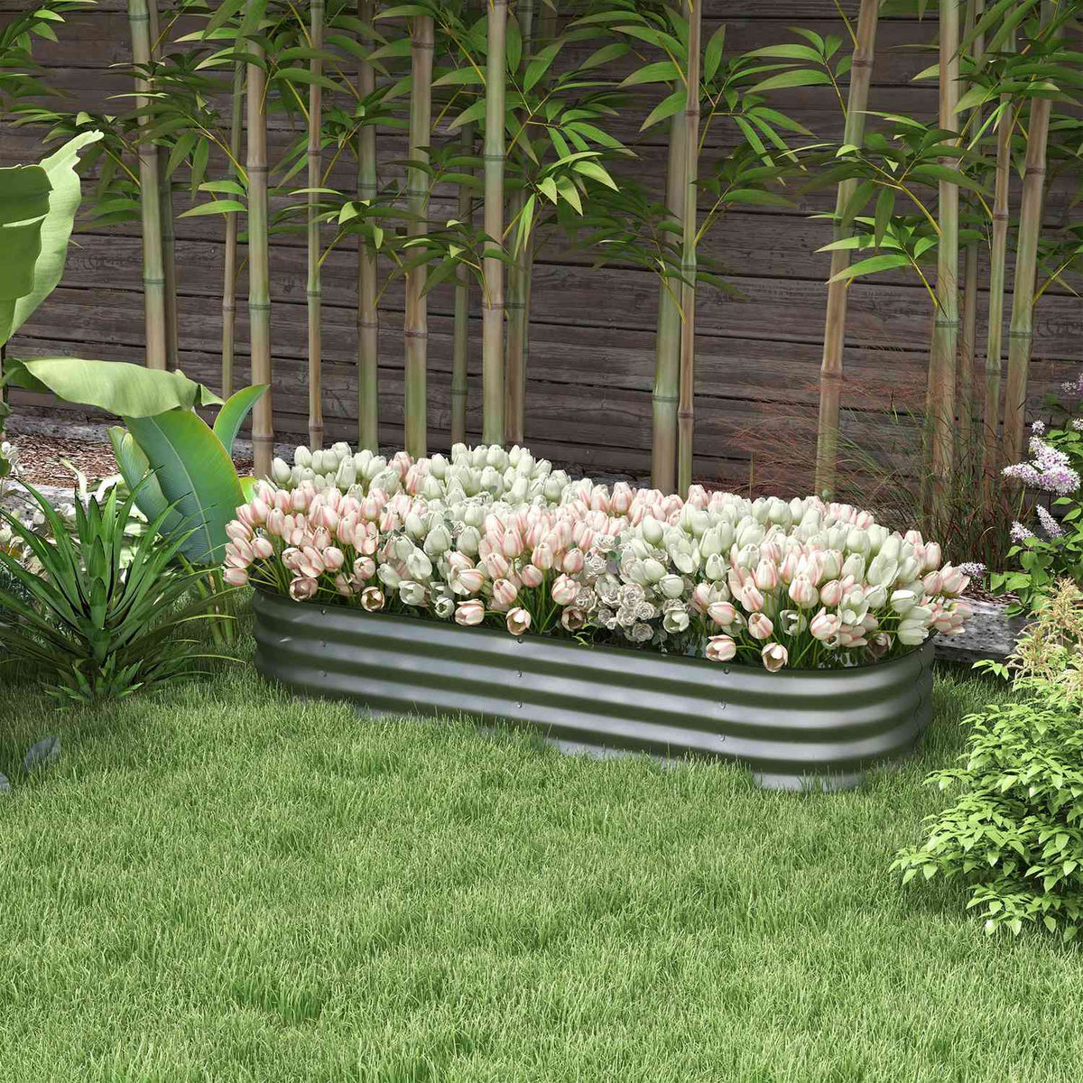 Raised Bed Metal Planter Box 150 x 62 x 30 cm Vegetable Bed DIY Flower Box with Open Base for Garden Balcony Herb Bed Silver