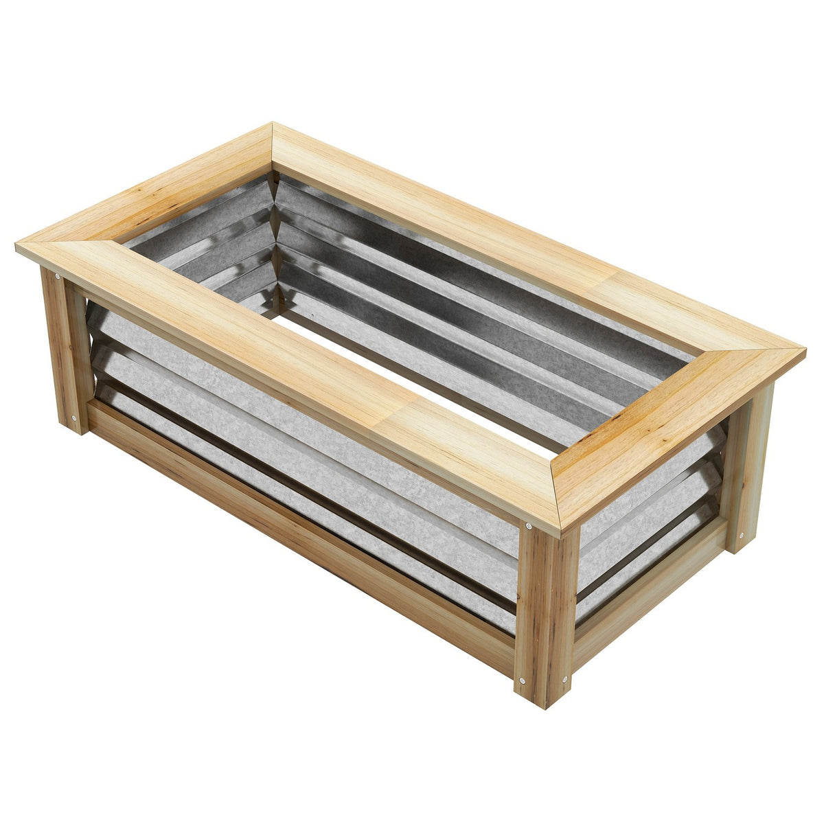 Raised Bed Metal Wooden Frame Flower Box Garden Balcony Natural 90X45X30Cm
