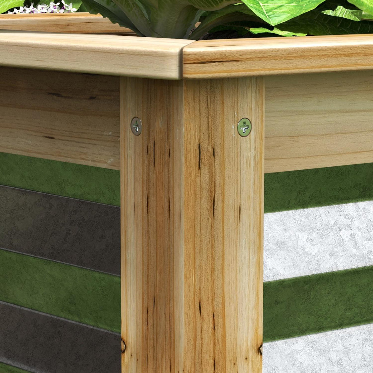 Raised Bed Metal Wooden Frame Flower Box Garden Balcony Natural 90X45X30Cm