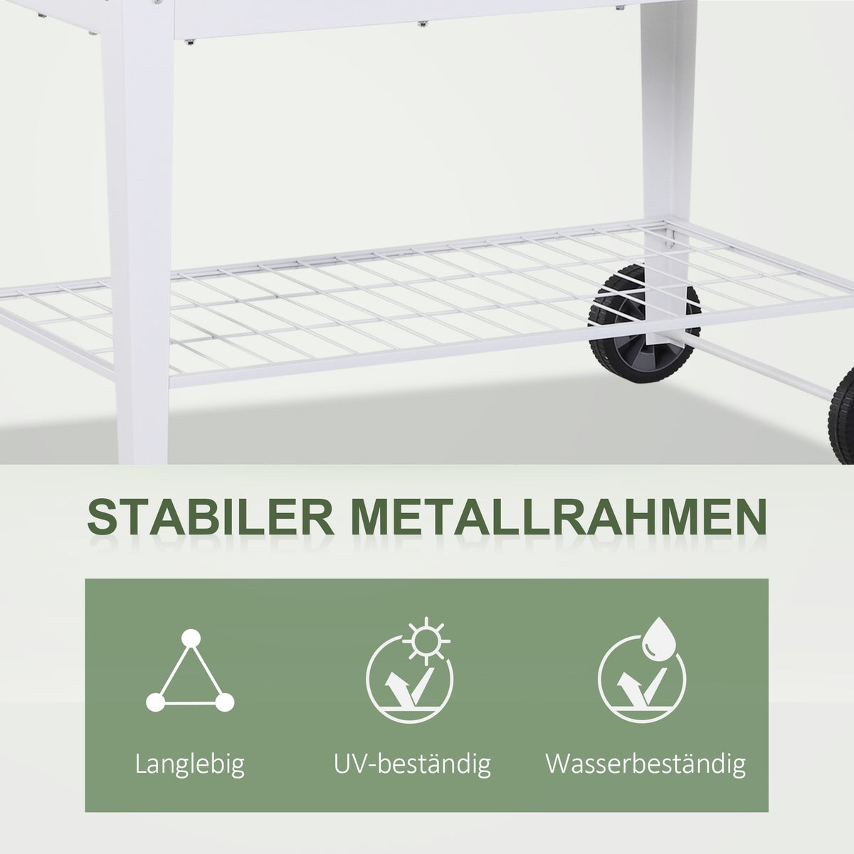 Raised Bed Mobile Plant Trolley With Storage Space Plant Bed With 2 Wheels Metal White 112 X 59 X 80 Cm
