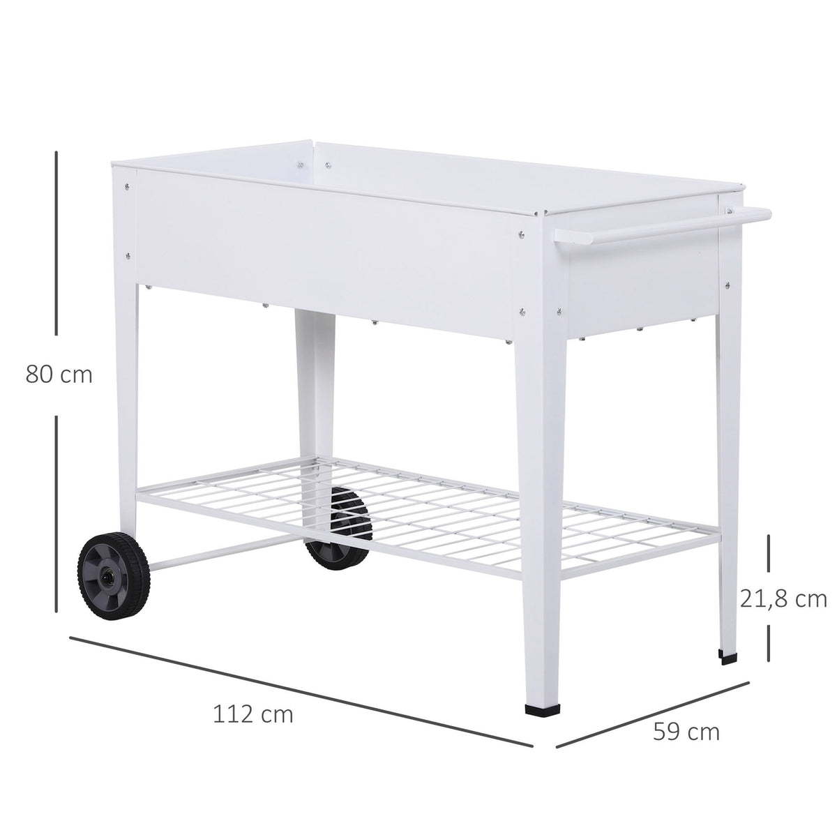 Raised Bed Mobile Plant Trolley With Storage Space Plant Bed With 2 Wheels Metal White 112 X 59 X 80 Cm