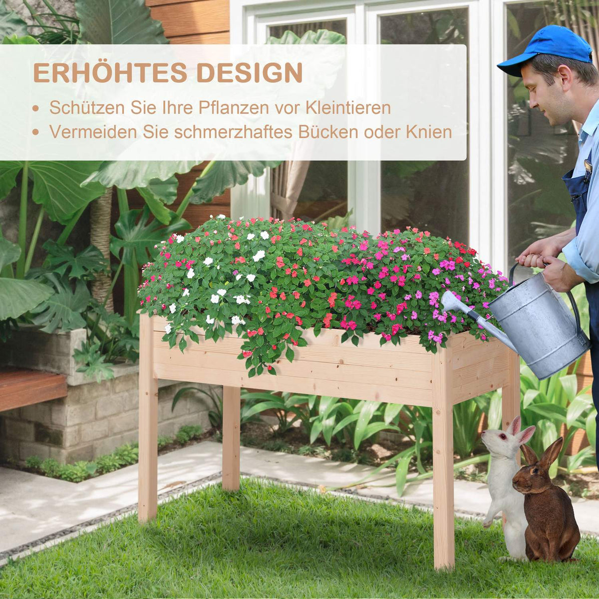 Raised Bed, Plant Box, Flower Box, Flower Pot, Herb Bed With Drainage Holes, Non-Woven Fabric Cloth, Solid Natural Wood 122.5 X 56.5 X 76 Cm