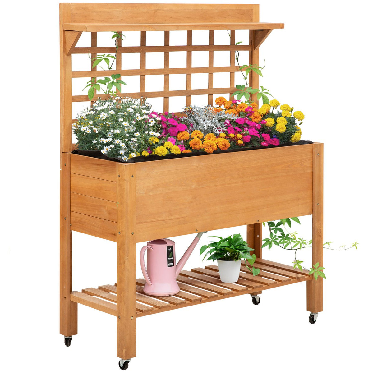 Raised Bed Plant Table Flower Table Work Table Garden Table Greenhouse Wooden Plant Table For Garden Balcony 105 X 40 X 135 Cm Fir