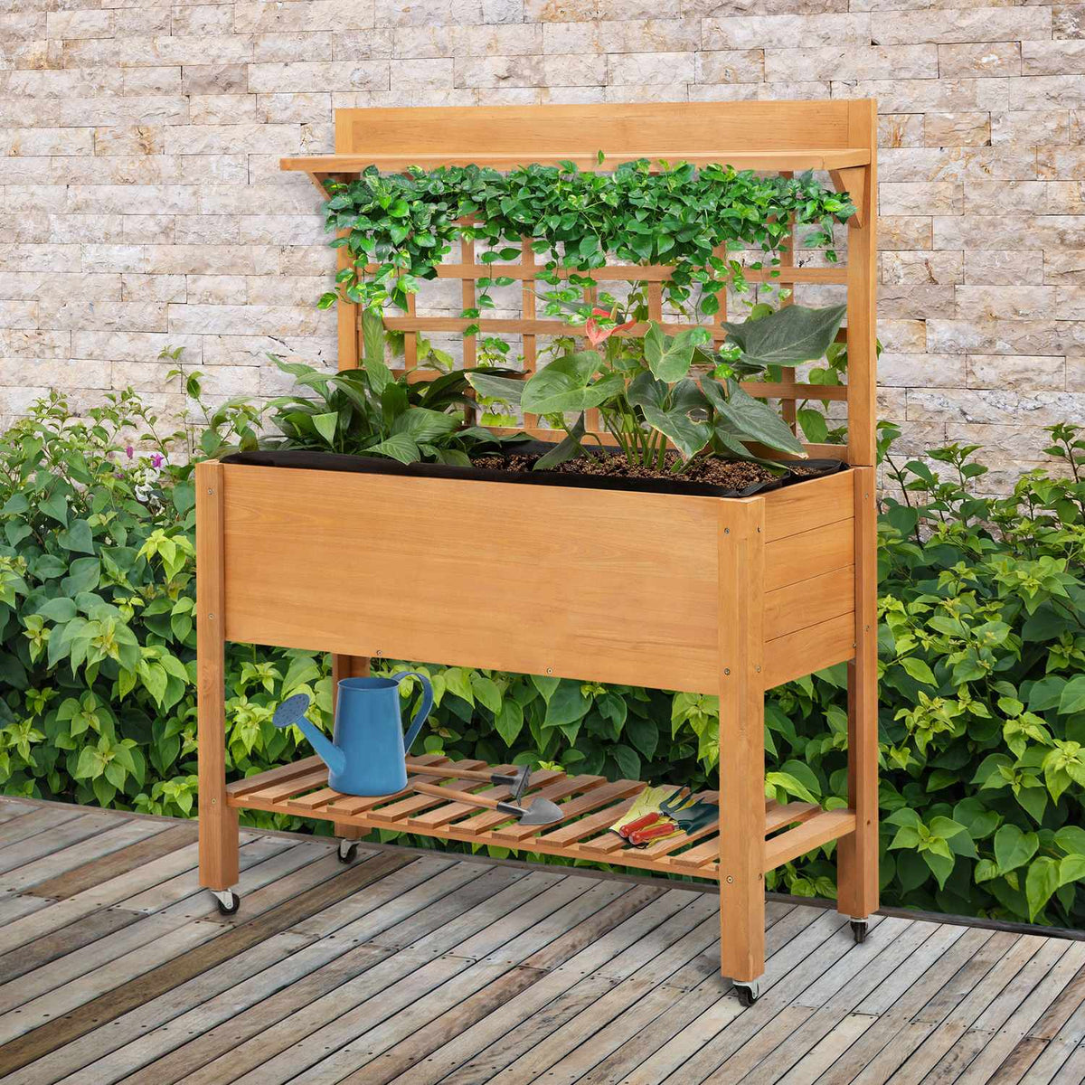 Raised Bed Plant Table Flower Table Work Table Garden Table Greenhouse Wooden Plant Table For Garden Balcony 105 X 40 X 135 Cm Fir