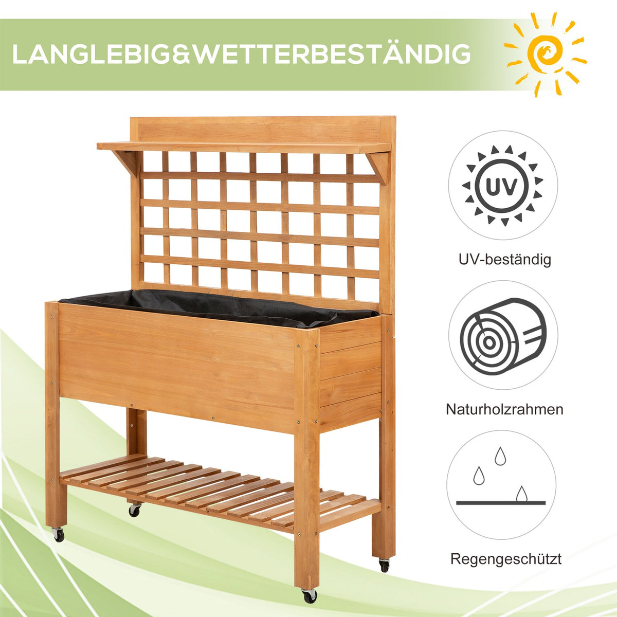Raised Bed Plant Table Flower Table Work Table Garden Table Greenhouse Wooden Plant Table For Garden Balcony 105 X 40 X 135 Cm Fir